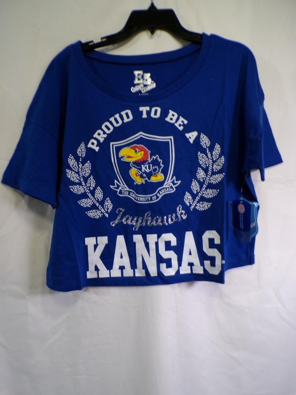 E5 College Classics Women's Kansas Jayhawks Cropped T-Shirt Large Royal Blue