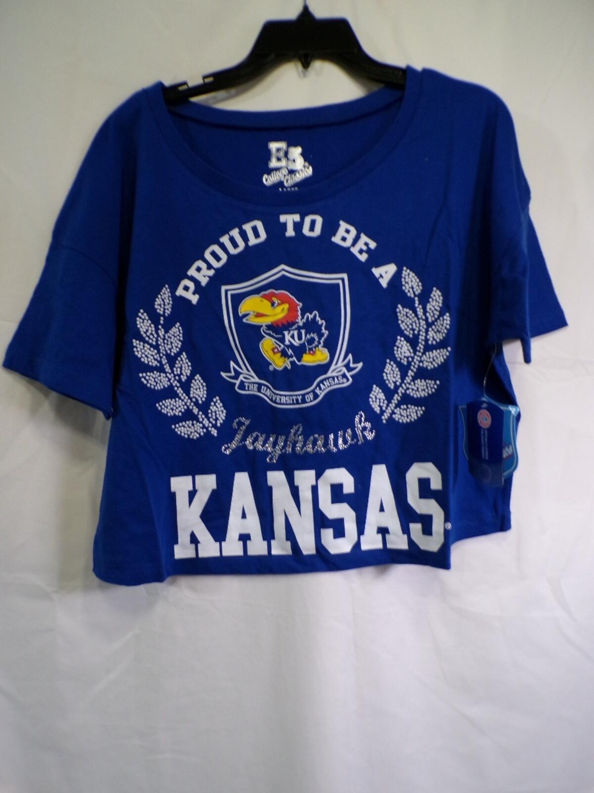 E5 College Classics Women's Kansas Jayhawks Cropped T-Shirt Large Royal Blue