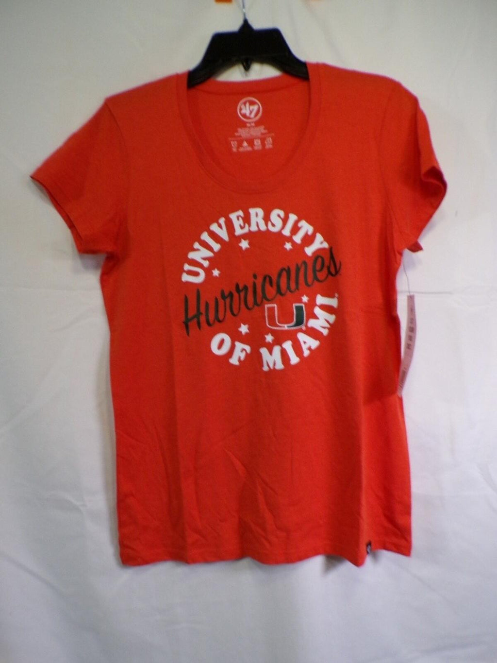 47 Brand Women's Miami Hurricanes T-Shirt Medium Orange Scoop Neck Tee