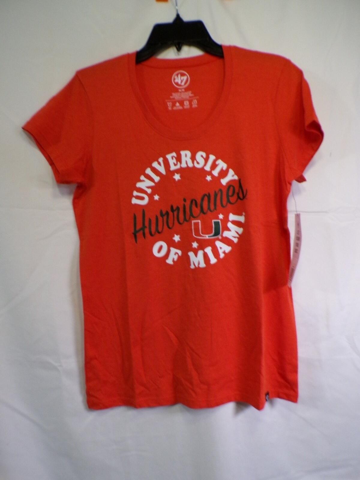 47 Brand Women's Miami Hurricanes T-Shirt Medium Orange Scoop Neck Tee