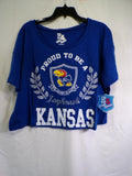 E5 College Classics Kansas Jayhawks Women's Cropped T Shirt XL Royal Blue