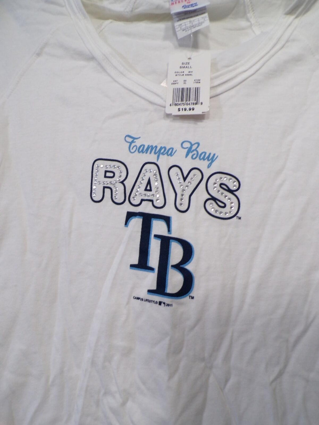 Campus Lifestyle Tampa Bay Rays Women's V Neck Rhinestone T Shirt S