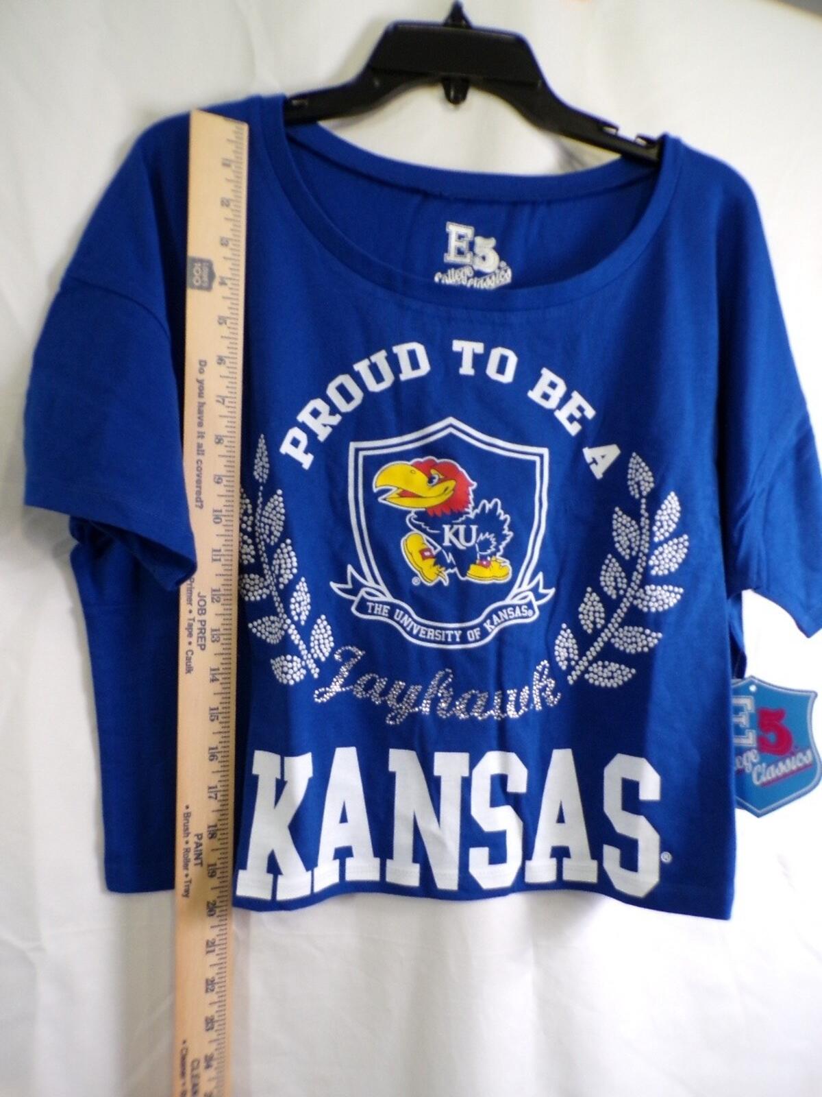 E5 Kansas Jayhawks Women's Cropped T Shirt Blue X-Large College Classics