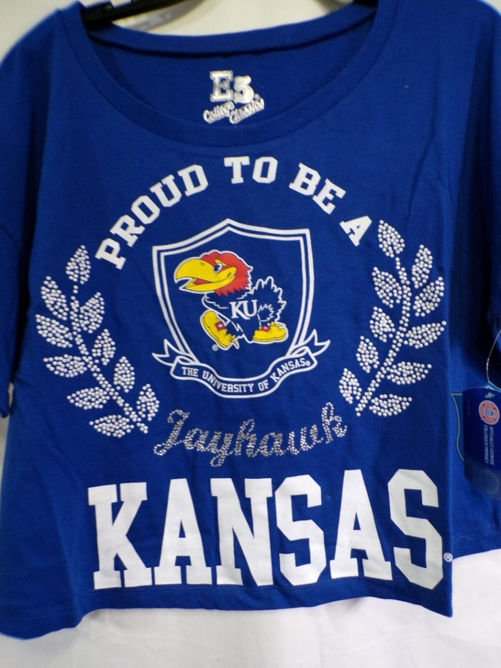 E5 College Classics Women's Kansas Jayhawks Cropped T-Shirt Large Royal Blue