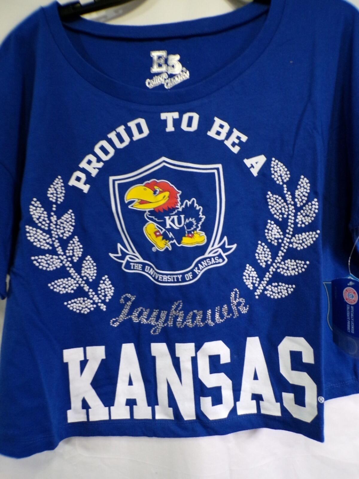 E5 College Classics Women's Kansas Jayhawks Cropped T-Shirt Large Royal Blue