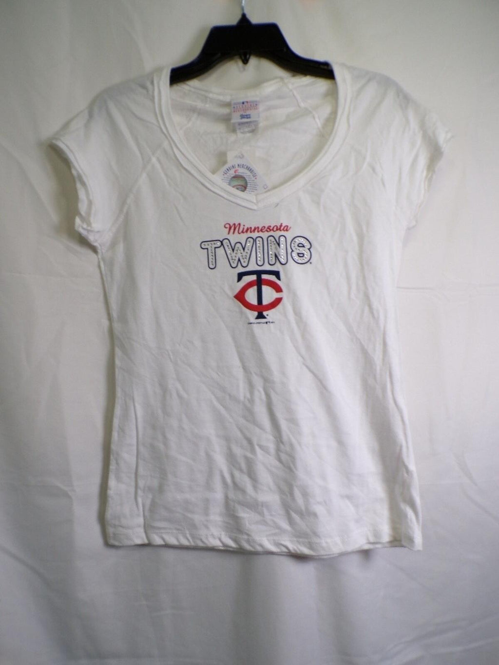 Majestic Women's White V-Neck Minnesota Twins T-Shirt L Rhinestone