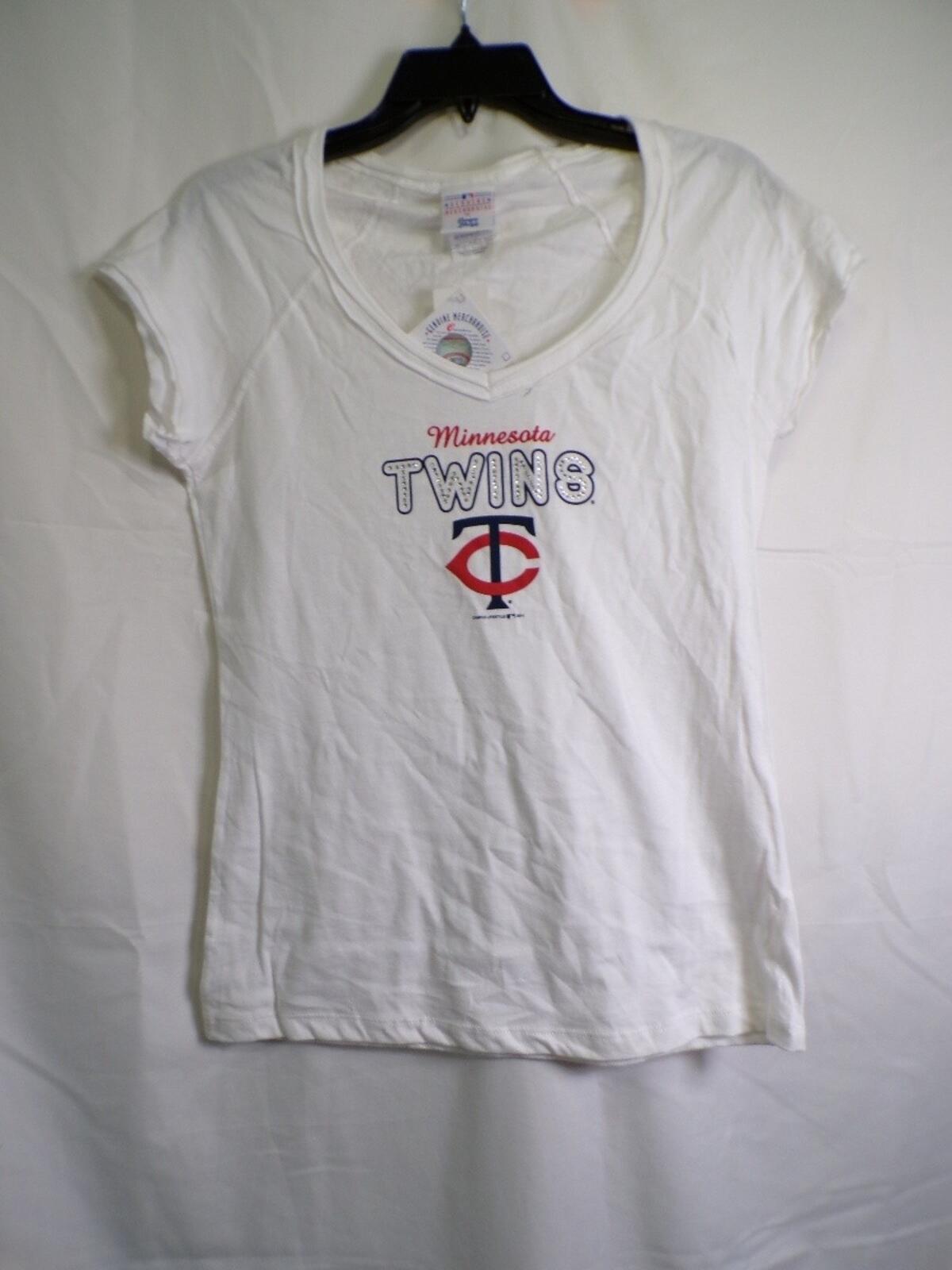 Majestic Women's White V-Neck Minnesota Twins T-Shirt L Rhinestone