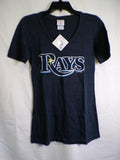 Majestic Women's Rays V Neck T-Shirt Size M Navy Team Wordmark