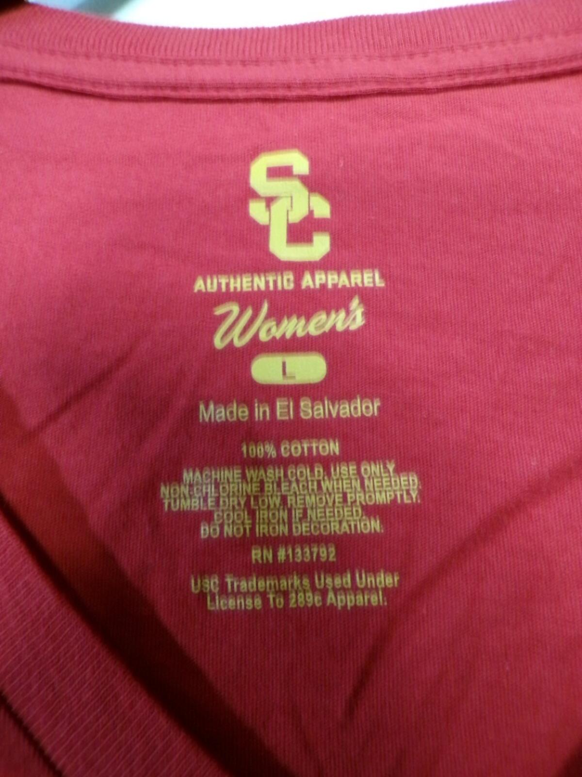 SC Women's Red USC V Neck T Shirt Large 100% Cotton