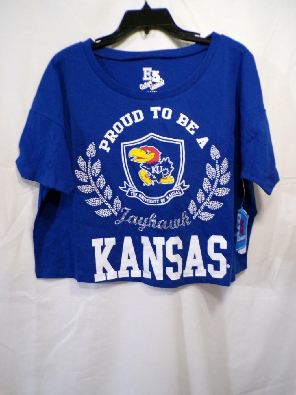 E5 College Classics Women's Cropped T-Shirt Kansas Jayhawks Large Blue