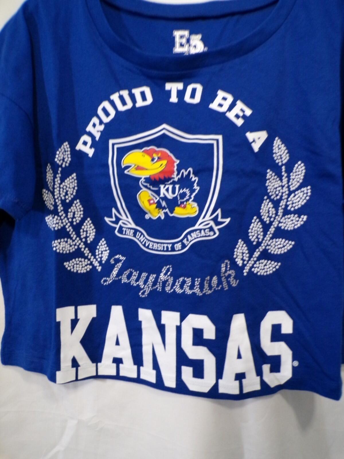 E5 College Classics Kansas Jayhawks Women's Cropped T-Shirt M Blue