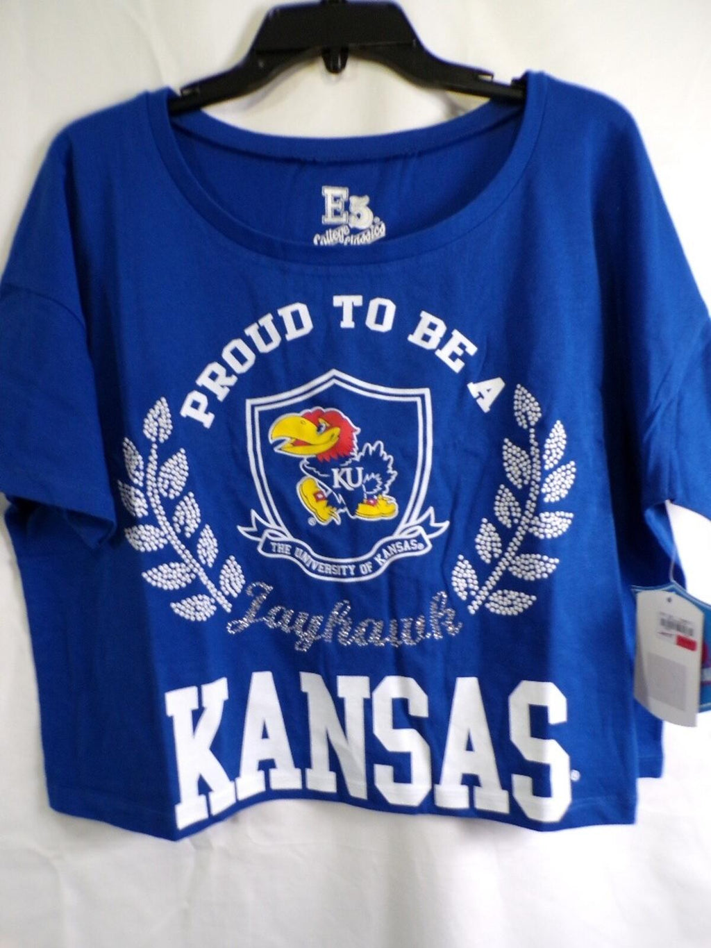 E5 Kansas Jayhawks Women's Cropped T Shirt Blue X-Large College Classics