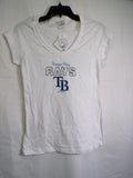 Campus Lifestyle Tampa Bay Rays Women's V-Neck Rhinestone Tee M White