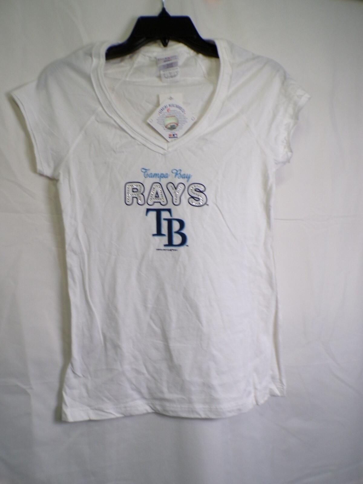 Campus Lifestyle Tampa Bay Rays Women's V-Neck Rhinestone Tee M White