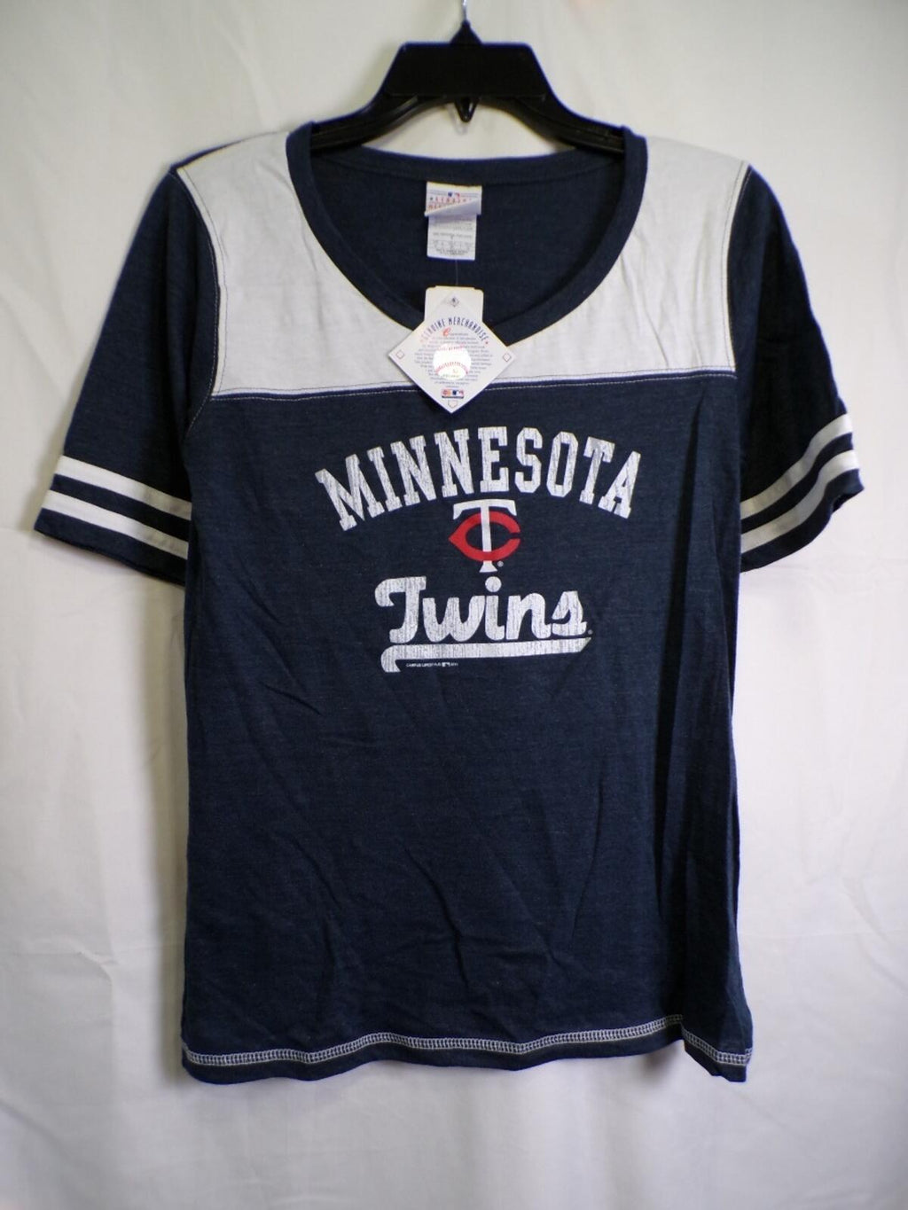 Majestic Women's Minnesota Twins V-Neck T-Shirt Medium Navy Colorblock