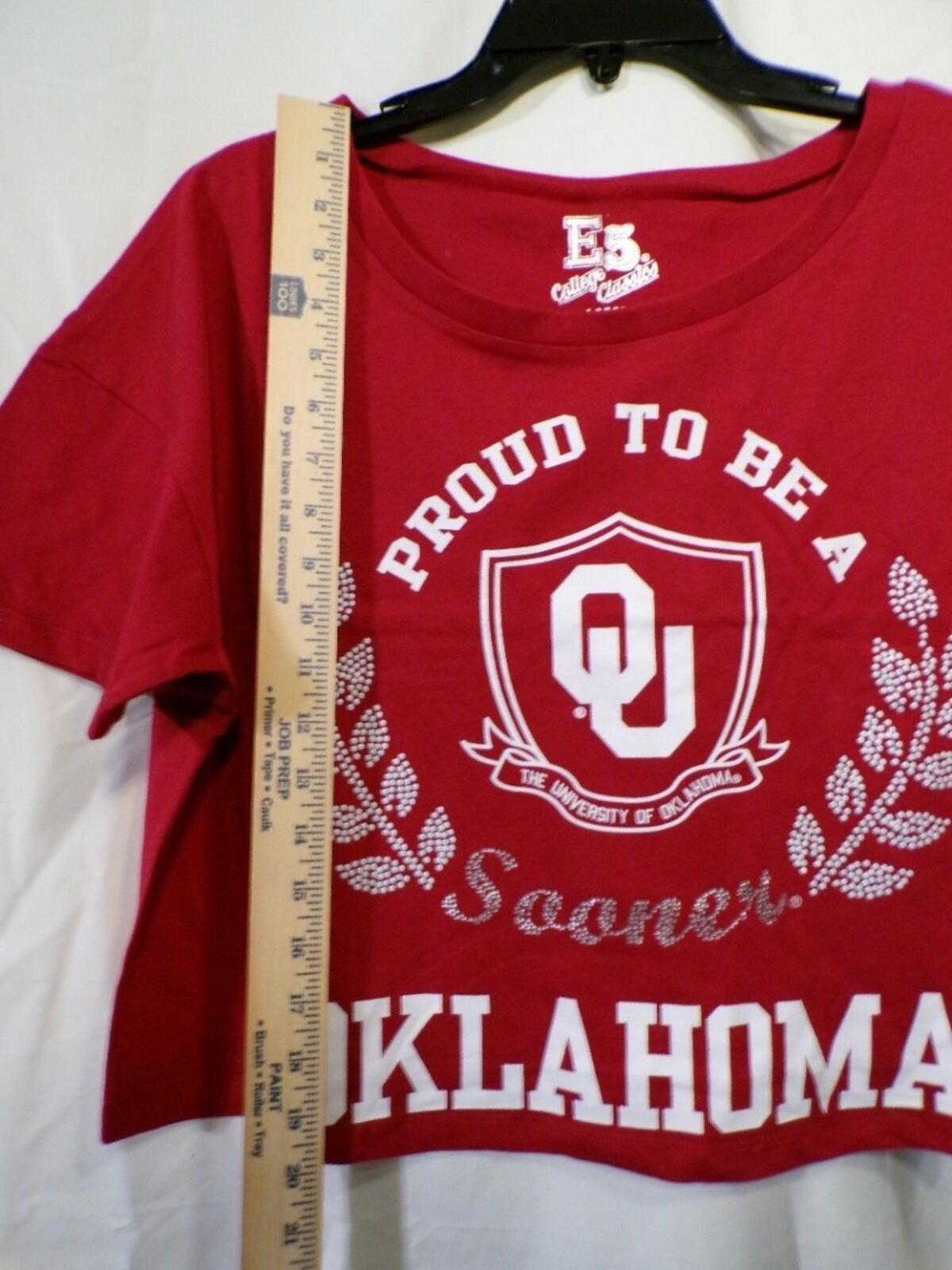 E5 College Classics Oklahoma Sooners OU Cropped T-Shirt Large Red
