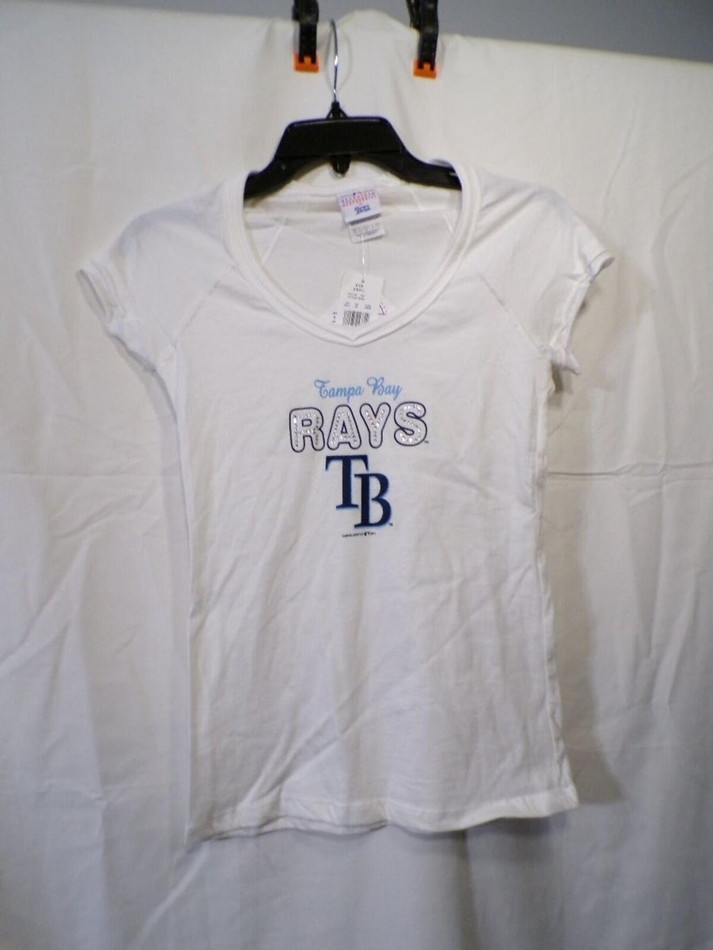 Tampa Bay Rays Baseball Women's V-Neck T-Shirt S Rhinestone