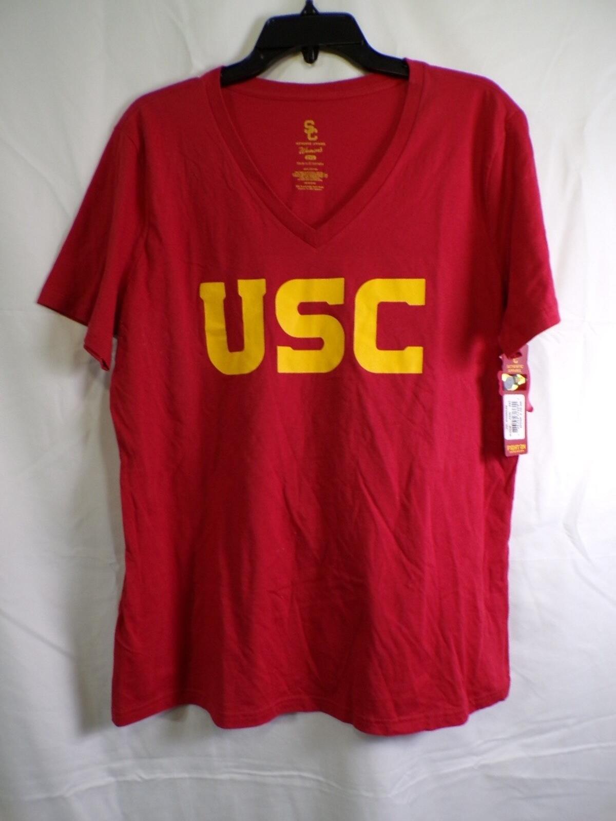 SC Women's USC Trojans Red V Neck T-Shirt L 100% Cotton Jersey Collegiate