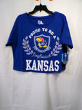 E5 College Classics Kansas Jayhawks Women's Cropped T-Shirt Medium Blue