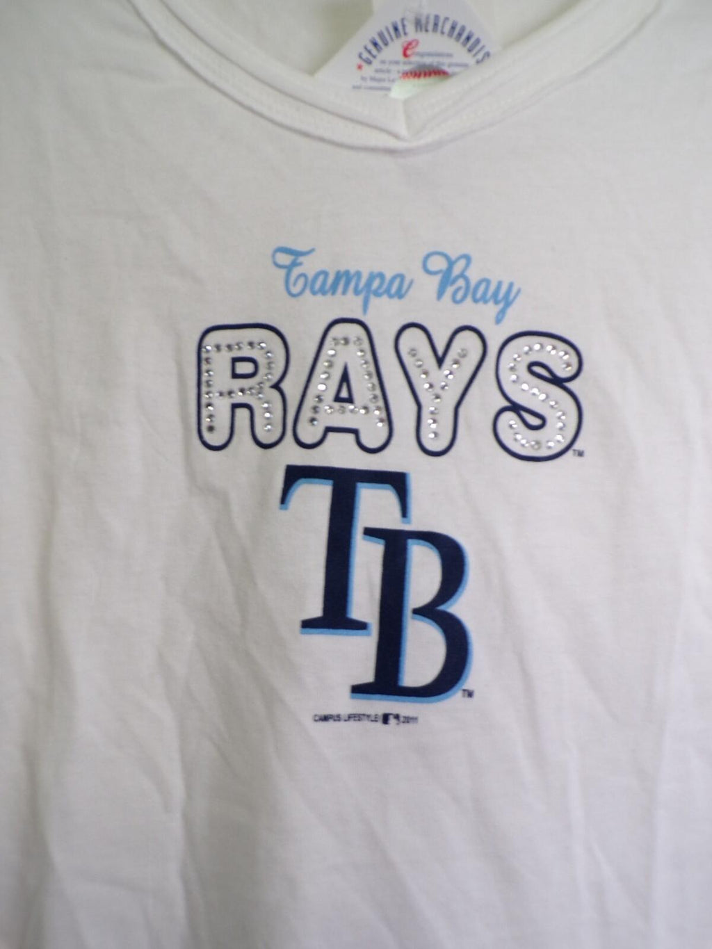 G-III 4Her by Carl Banks Tampa Bay Rays V-Neck Rhinestone T-Shirt S