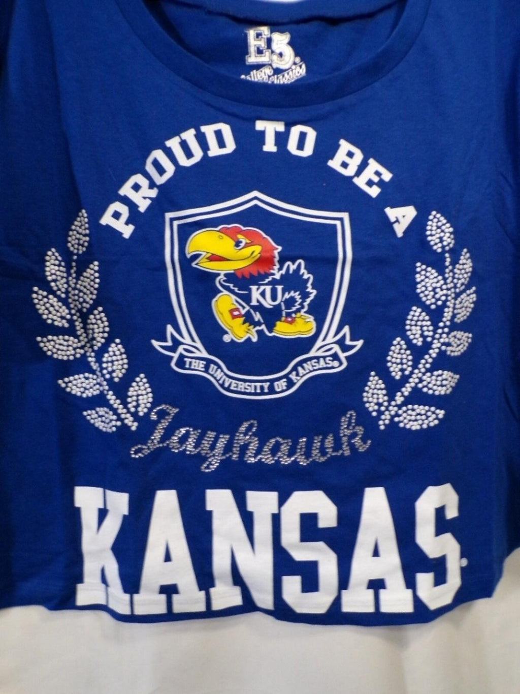 E5 College Classics Women's Kansas Jayhawks Cropped T-Shirt Medium Blue