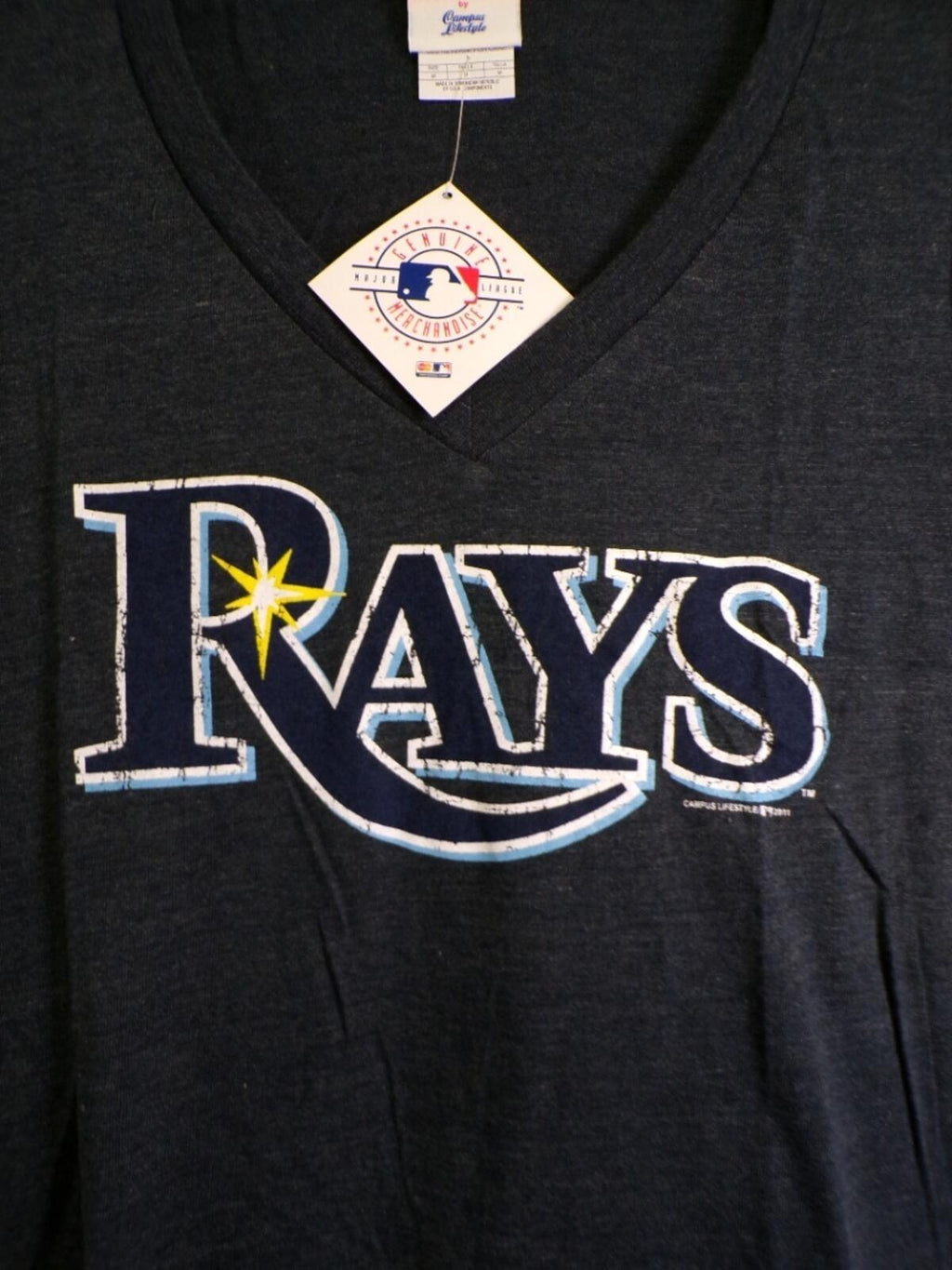 Campus Lifestyle Women's Tampa Bay Rays Heathered Navy V-Neck T-Shirt M