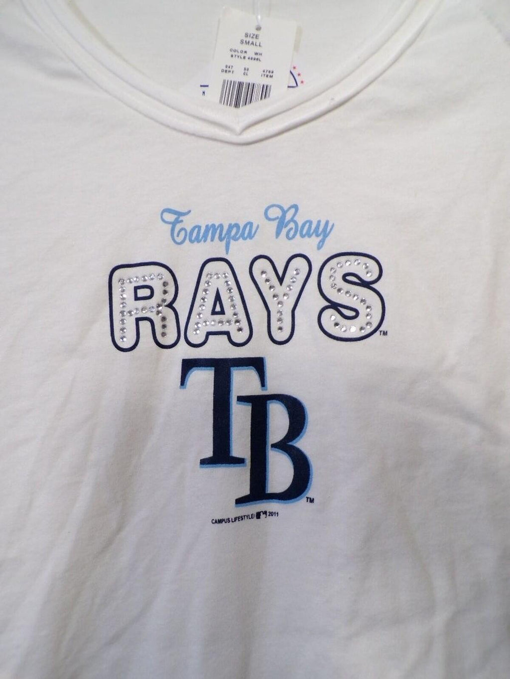 Tampa Bay Rays Baseball Women's V-Neck T-Shirt S Rhinestone