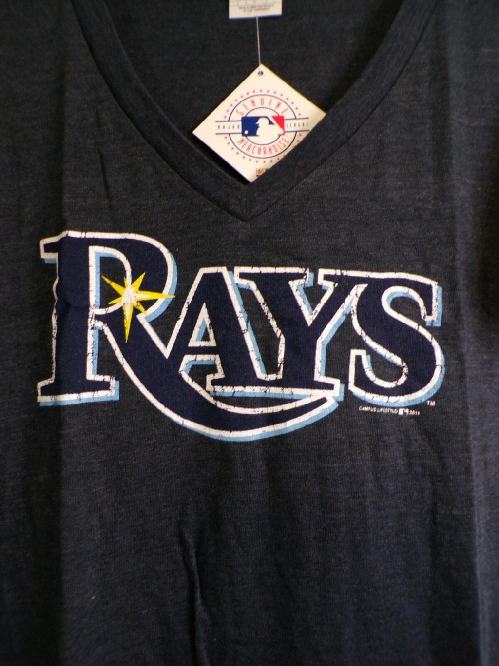 Majestic Women's Tampa Bay Rays V Neck T-Shirt Navy Large Jersey