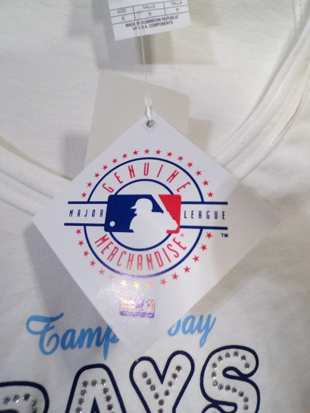 Tampa Bay Rays Baseball Women's V-Neck T-Shirt S Rhinestone
