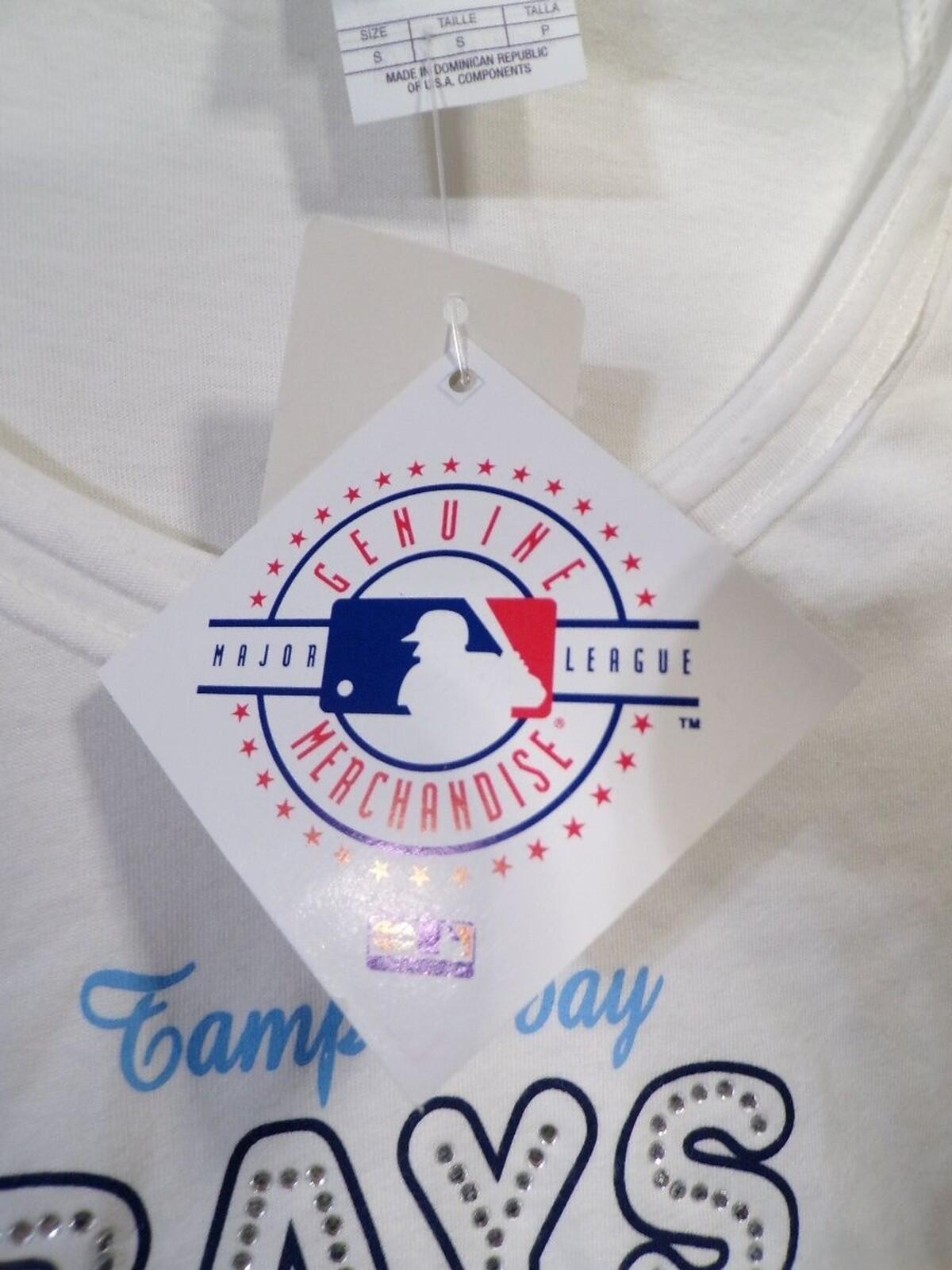 Tampa Bay Rays Baseball Women's V-Neck T-Shirt S Rhinestone