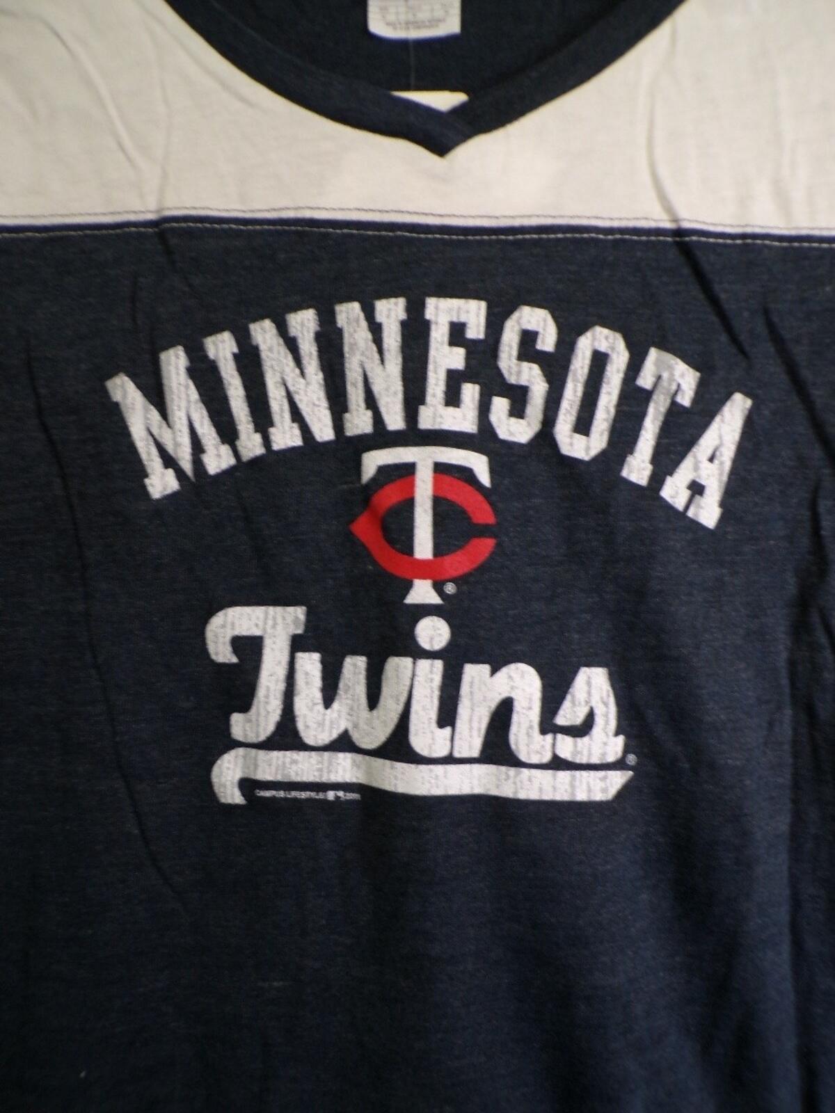 Campus Lifestyle Women's Minnesota Twins V-Neck Ringer T-Shirt Size M Blue