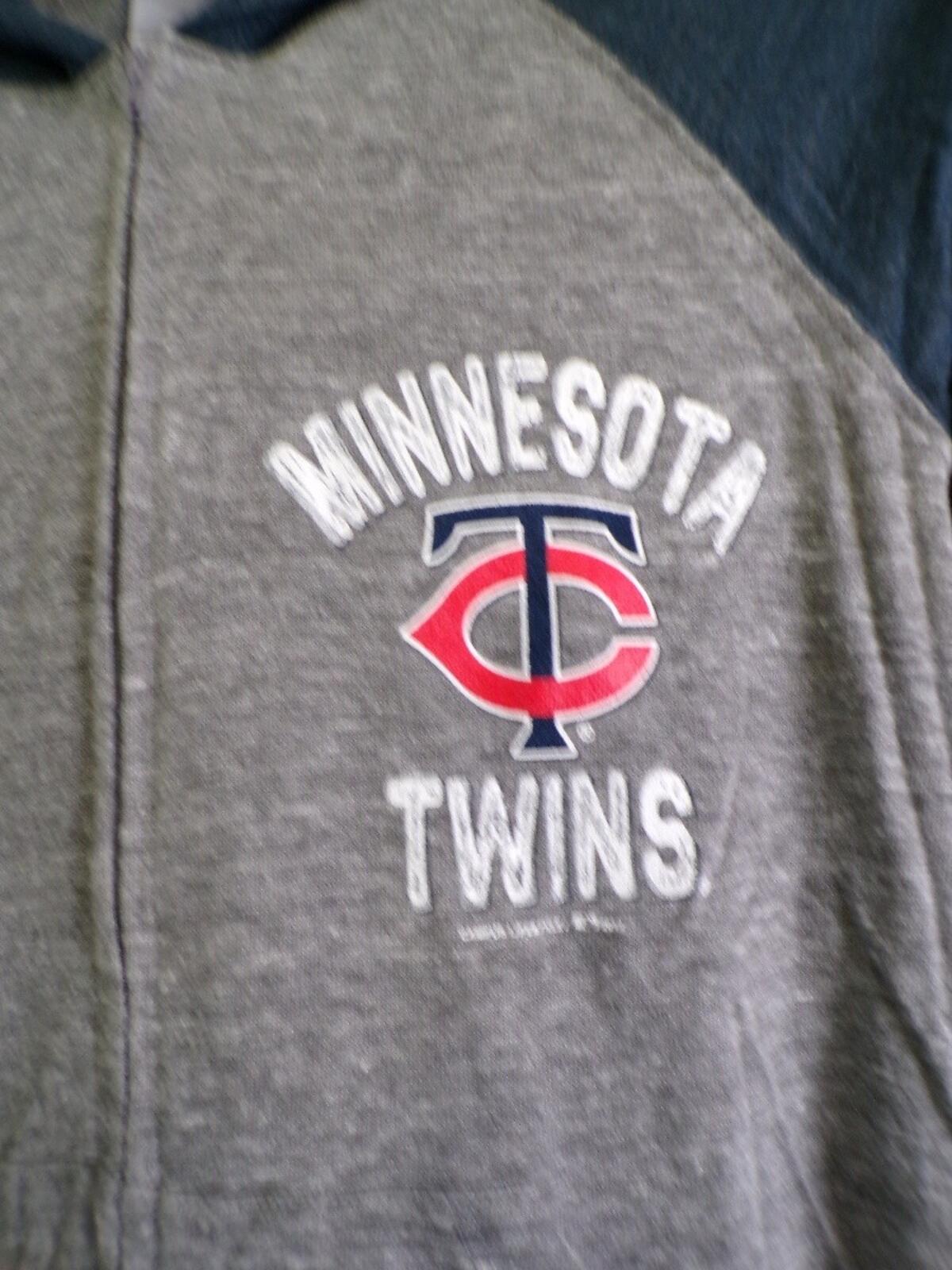 Minnesota Twins Full Zip Hoodie Boys M TC Logo Gray Raglan Sleeves