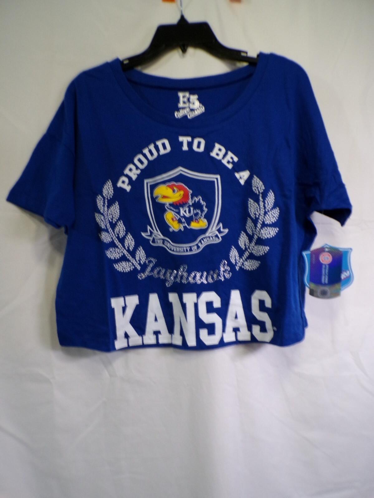 E5 College Classics Kansas Jayhawks Women's Cropped T-Shirt Medium Blue